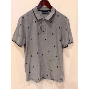 Psycho Bunny Mens Medium Size 5 Gray All Over Bunny Logo Pique Polo Shirt